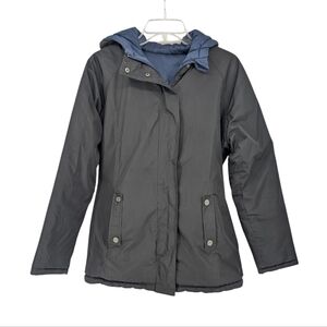 CB Reversible Full Zip Hooded Jacket Black Blue Size Medium Quilted